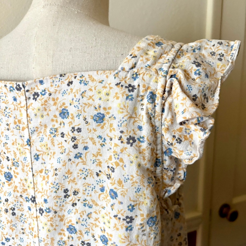 Madewell Linen-Blend Ruffle Strap Button Up Top S Folkmagic Floral Fairy Goblin - Picture 9 of 10